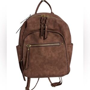 VR NYC Violet Ray Cinnamon Brown Vegan Suede Backpack NWT